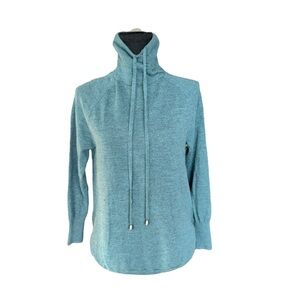Cynthia Rowley 100% Merino Wool Funnel Neck Sweater XS Teal Blue M243